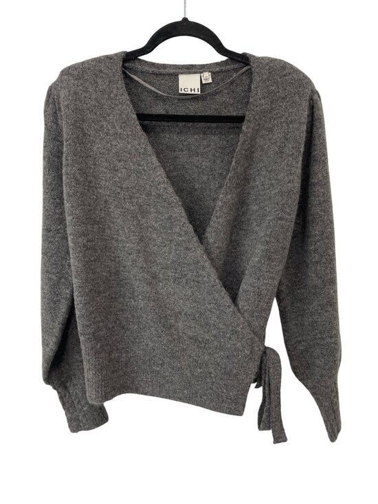 ICHI Sweaters - ICHI Iholene Wrap Cardigan Sweater XS V-Neck Long Sleeve Charcoal Gray Knitwear